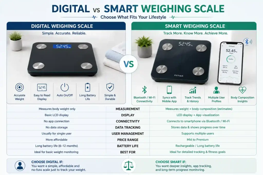 Digital weighing scale versus smart weighing scale comparison