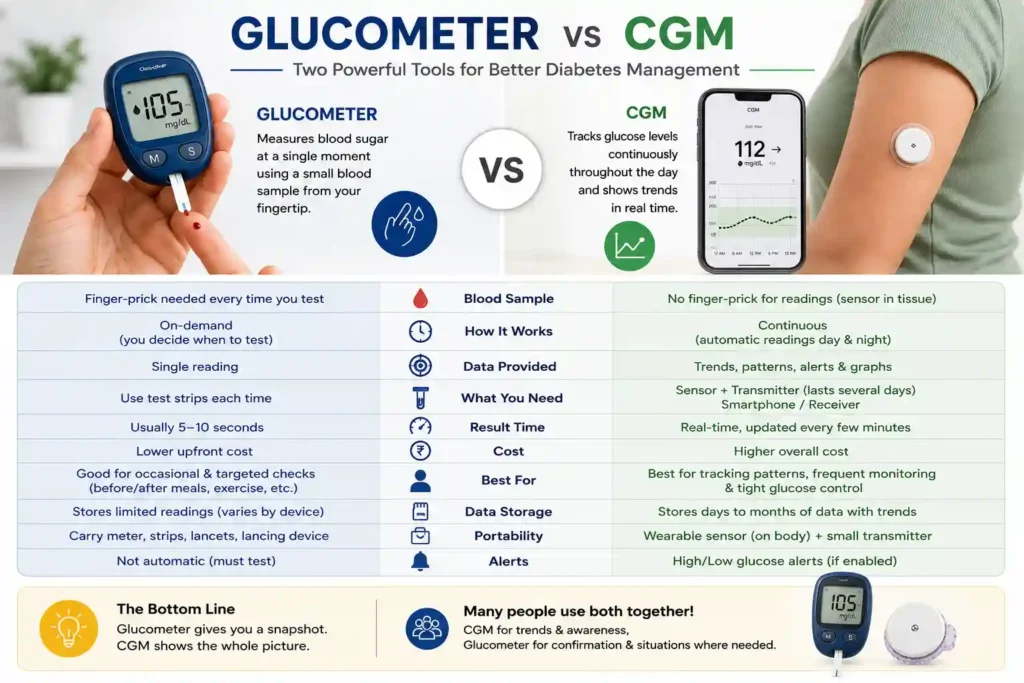 Comparison between glucometer and continuous glucose monitor